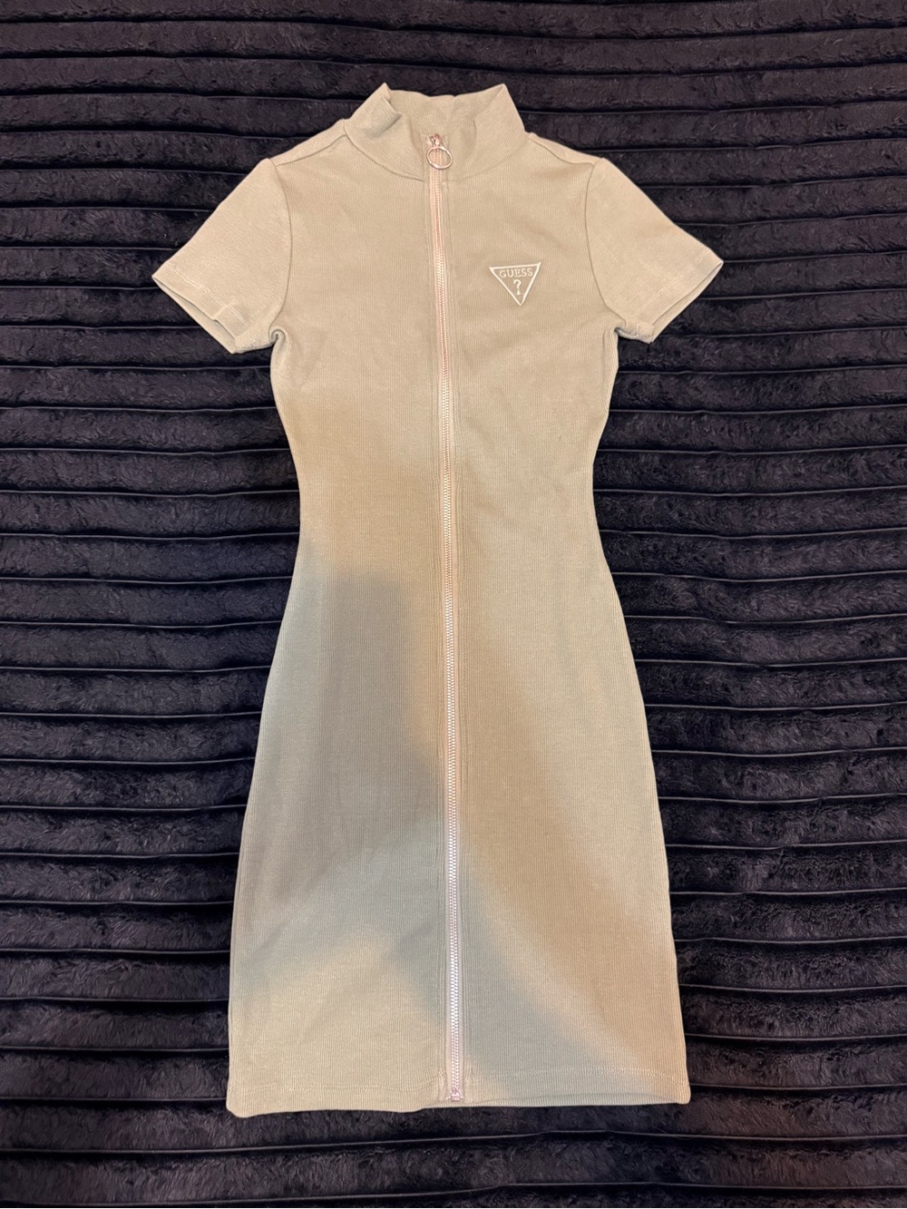 GUESS Olive-Green Zip Front Bodycon Mini Dress
